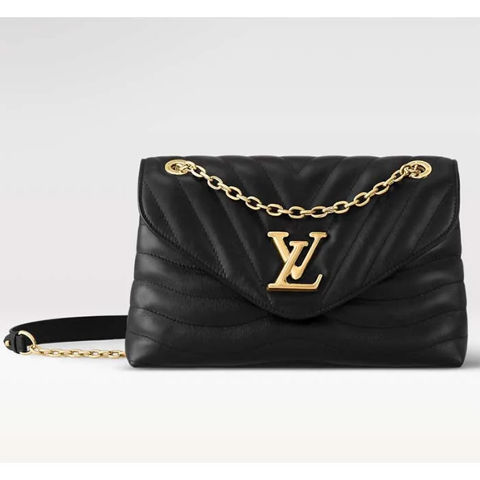 Louis Vuitton Alma bags with a leather - wrapped handle for a luxurious feelLouis Vuitton LV Women New Wave Chain Bag GM Black Quilted Smooth Calf Leather