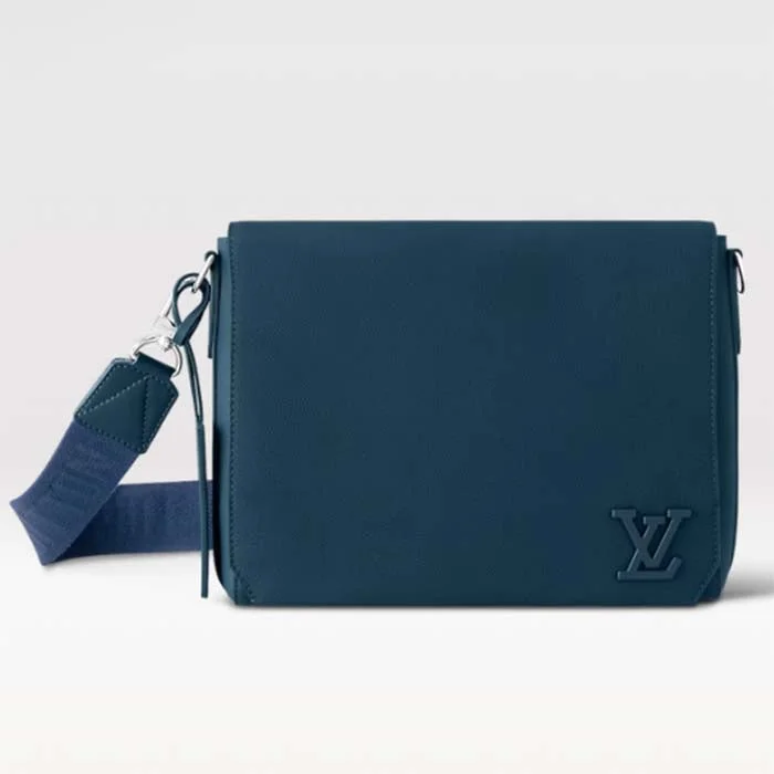 Ladies Louis Vuitton shoulder bags with a single - handle silhouetteLouis Vuitton Unisex LV Takeoff Messenger Atlantic Blue Cowhide Leather Textile Lining