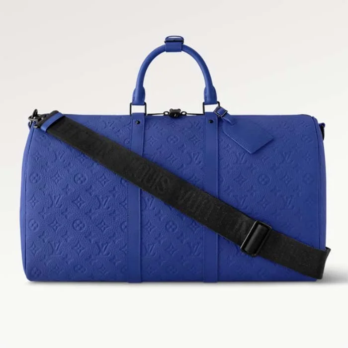 Louis Vuitton backpacks with a hidden back pocket for securityLouis Vuitton LV Unisex Keepall Bandoulière 50 Racing Blue Embossed Taurillon Monogram Cowhide Leather