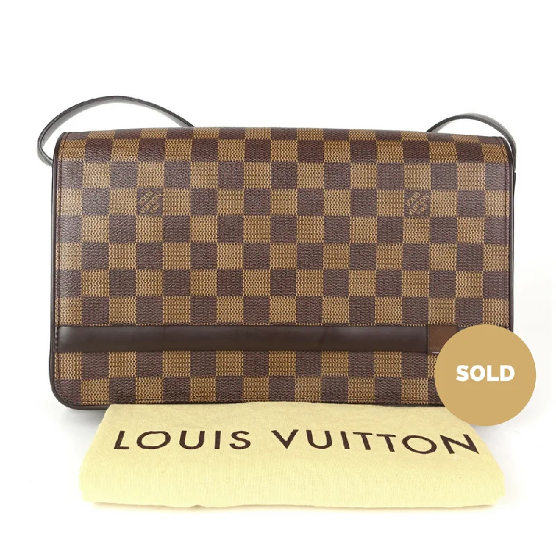 Louis Vuitton handbags with a back - zip pocket for storing valuablesTribeca Carre Damier Ebene Canvas Shoulder Bag