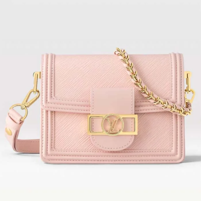 Louis Vuitton bags with a snap - button closure and a decorative charm for styleLouis Vuitton LV Women Mini Dauphine Handbag Pink Epi Grained Cowhide Leather