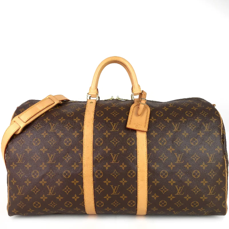 Louis Vuitton tote bags with a water - resistant coating for outdoor useKeepall Bandouliere 55 Monogram Canvas Bag