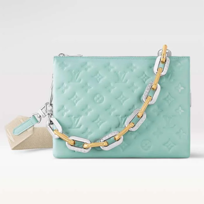 Ladies Louis Vuitton shoulder bags with a wide - width strap for comfortLouis Vuitton LV Women Coussin PM Handbag Azure Blue Lambskin Calfskin Cowhide Leather