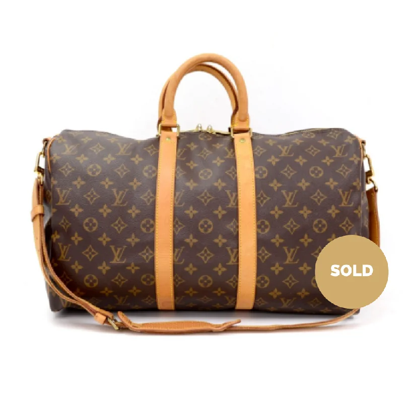 Louis Vuitton handbags with a patent - leather finish for a shiny lookMonogram Canvas Keepall 45 Bandouliere Duffle Bag with Strap