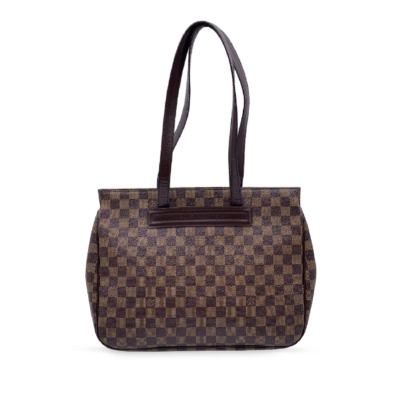 Louis Vuitton handbags with a patent - leather finish for a shiny lookLOUIS VUITTON Damier Ebene Canvas Parioli Tote Shoulder Bag