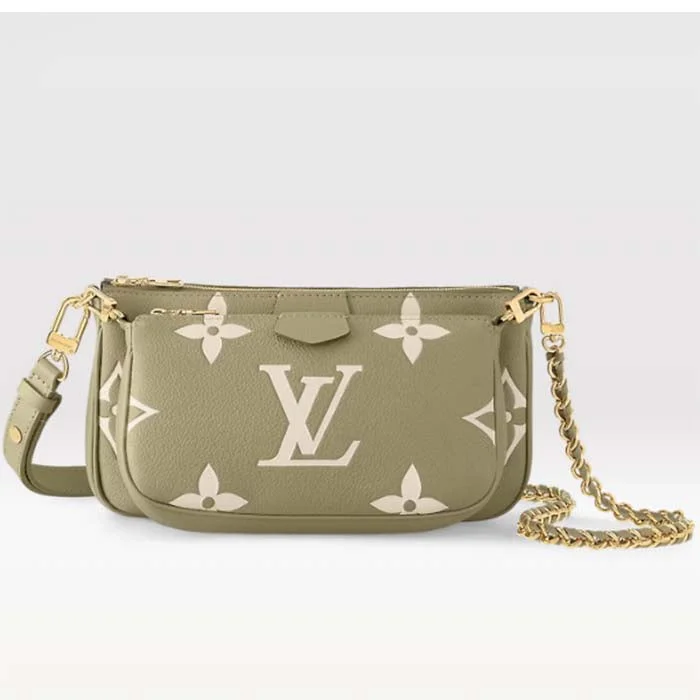 Louis Vuitton Speedy bags in monogram canvas for a classic lookLouis Vuitton Women Multi Pochette Accessoires Light Khaki Cream Monogram Empreinte Embossed Grained Cowhide Leather