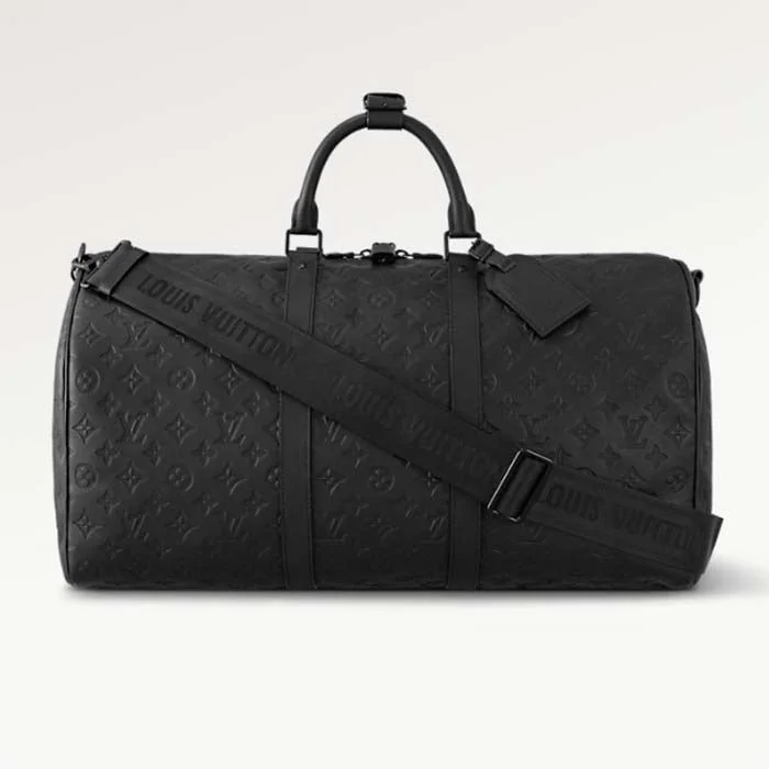 Small - sized Louis Vuitton Pochette Metis bags for a compact carryLouis Vuitton Unisex LV Keepall Bandoulière 50 Black Monogram Shadow Embossed Leather Cowhide