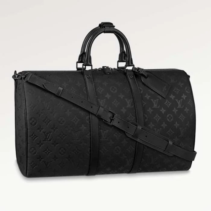 Louis Vuitton backpacks with a padded back panel for comfort during long - wearLouis Vuitton Unisex LV Keepall Bandoulière 50 Black Taurillon Monogram Cowhide Leather