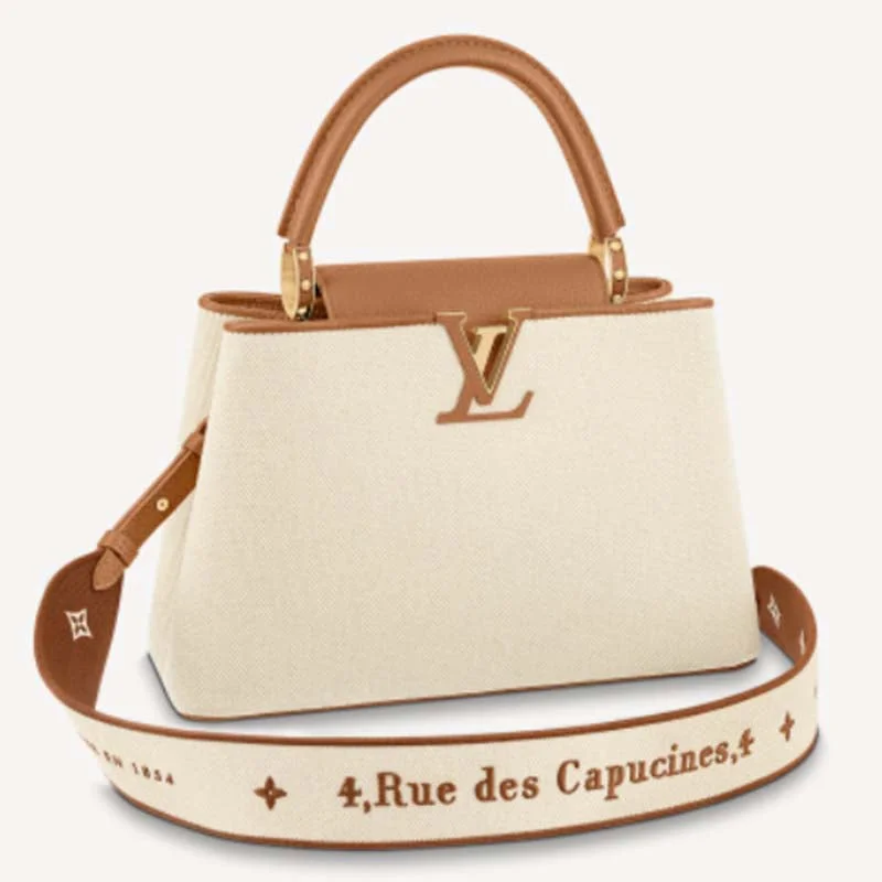 Ladies Louis Vuitton shoulder bags with a single - handle silhouetteLouis Vuitton LV Women Capucines MM Handbag Caramel Brown Taurillon Leather Canvas