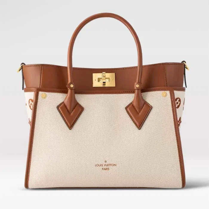 Louis Vuitton Twist bags with a crystal - embellished LV - turnlockLouis Vuitton Women LV On My Side MM Tan Canvas Smooth Cowhide Leather