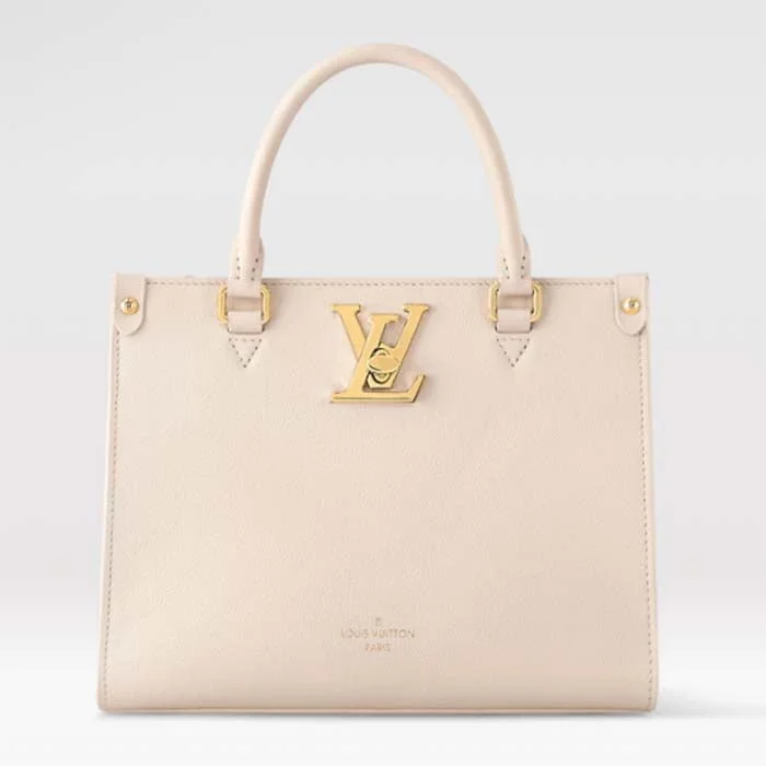 Louis Vuitton crossbody bags with a woven leather strap for textureLouis Vuitton LV Women Lock & Go White Grained Calf Leather Microfiber Lining