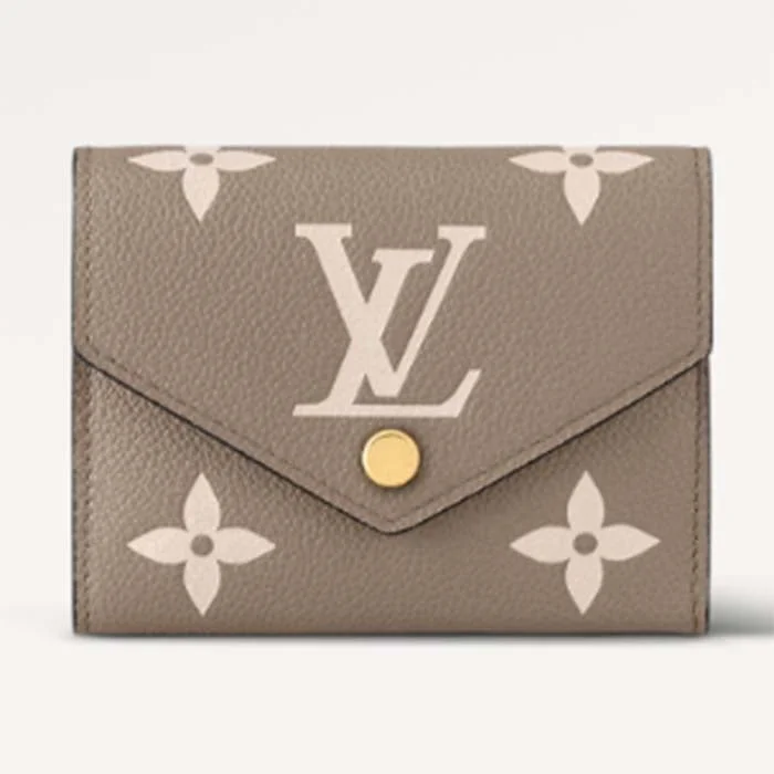 Louis Vuitton tote bags with a printed LV logo on the front for brand visibilityLouis Vuitton LV Unisex Victorine Wallet Cream Monogram Empreinte Embossed Supple Grained Cowhide Leather