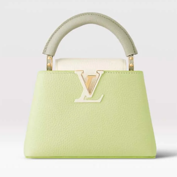 Louis Vuitton bags with a detachable mobile phone holder for convenienceLouis Vuitton Women Capucines Mini Green Taurillon Cowhide Leather Gold-Color Hardware