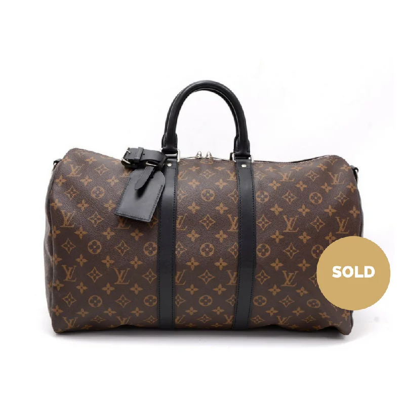 Louis Vuitton handbags with a back - zip pocket for storing valuablesKeepall 45 Bandouliere Monogram Macassar Canvas Travel Bag