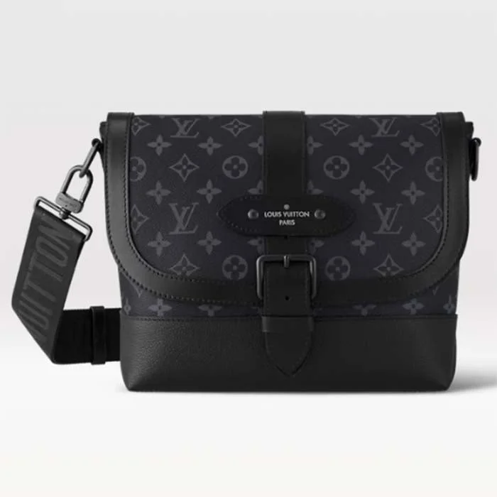 Louis Vuitton Petite Malle bags with a hard - shell structure for uniquenessLouis Vuitton LV Unisex Saumur Messenger Monogram Eclipse Coated Canvas Black Leather