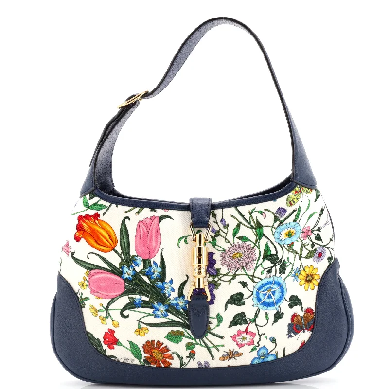 Small - sized Women Gucci shoulder bags for evening outingsJackie Hobo Flora Canvas with Leather Medium