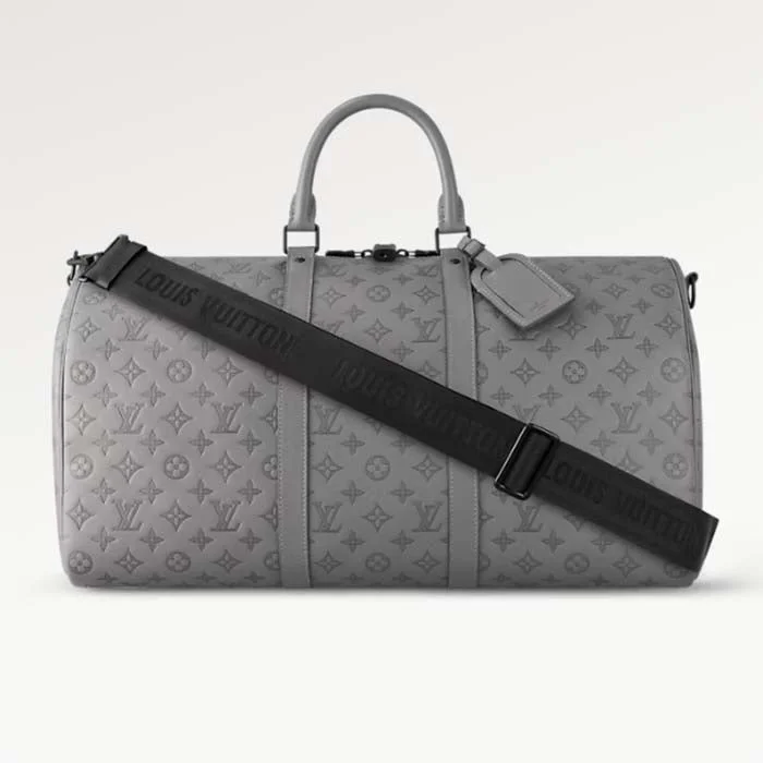 Ladies Louis Vuitton Petite Malle bags with a star - shaped charm for cutenessLouis Vuitton Unisex LV Keepall Bandoulière 50 Travel Bag Anthracite Gray Monogram Shadow Calf Leather