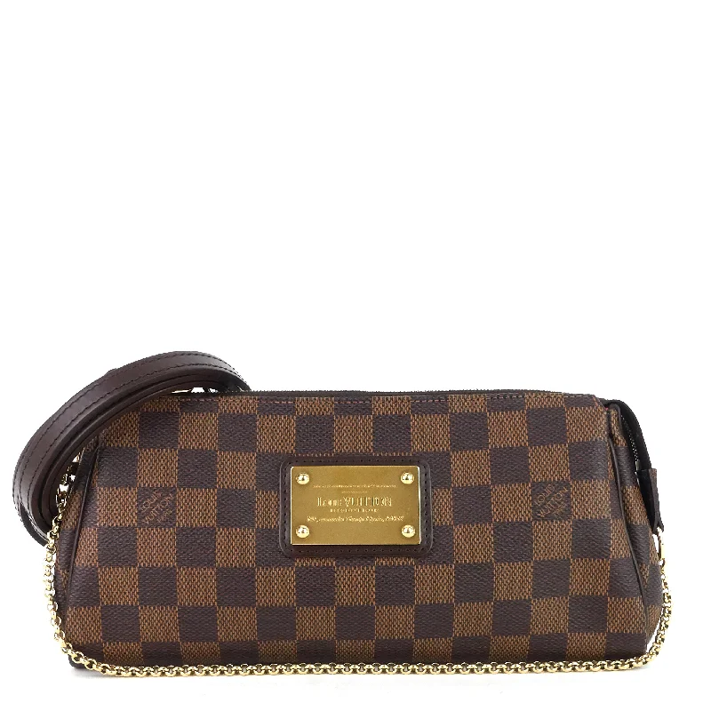 Louis Vuitton bags with a snap - button closure and a decorative charm for styleEva Damier Ebene Canvas Bag