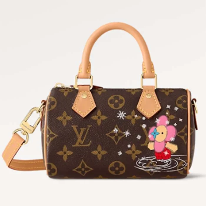 Louis Vuitton bags with a detachable mirror inside for on - the - go touch - upsLouis Vuitton LV Women Nano Speedy Bag Pink Monogram Coated Canvas Cowhide Leather