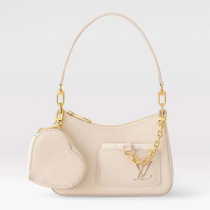 Louis Vuitton bags with a detachable mobile phone holder for convenienceLouis Vuitton Women LV Marellini Handbag White Quartz Epi Grained Cowhide Leather