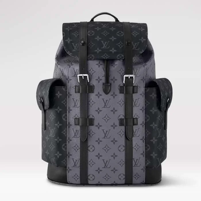 Ladies Louis Vuitton shoulder bags with a tassel decoration for charmLouis Vuitton LV Unisex Christopher MM Backpack Monogram Eclipse Coated Canvas Reverse