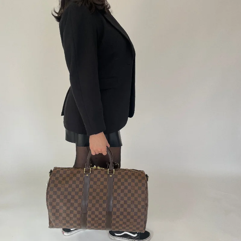 Louis Vuitton Petite Malle bags with a hard - shell structure for uniquenessLouis Vuitton Damier Ebene Canvas Keepall 45 Bandouliere MB2117