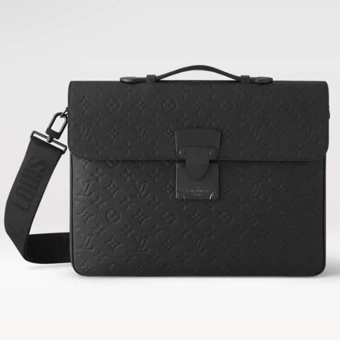 Louis Vuitton crossbody bags with a woven leather strap for textureLouis Vuitton LV Unisex S Lock Briefcase Black Taurillon Monogram Embossed Cowhide Leather