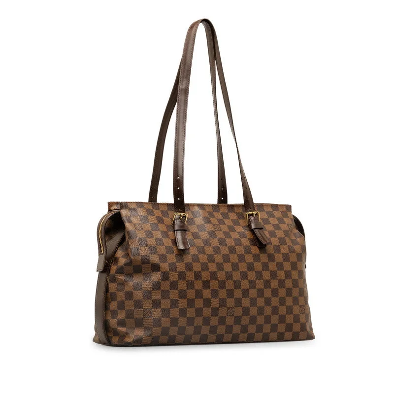 Louis Vuitton backpacks with a padded back panel for comfort during long - wearLouis Vuitton Damier Chelsea Tote Bag N51119 Brown PVC Leather  Louis Vuitton