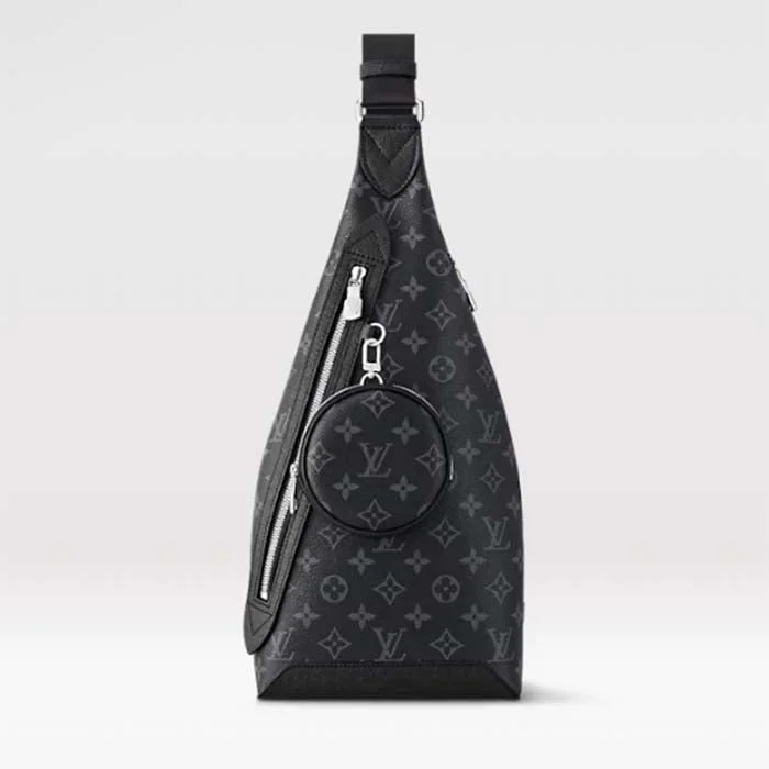 Louis Vuitton handbags with a patent - leather finish for a shiny lookLouis Vuitton LV Unisex Duo Slingbag Black Monogram Coated Canvas Taiga Cowhide Leather