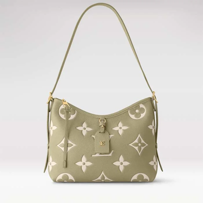 Louis Vuitton crossbody bags with a printed floral pattern for femininityLouis Vuitton LV Women CarryAll PM Bag Light Khaki Cream Monogram Empreinte Embossed Grained Cowhide Leather