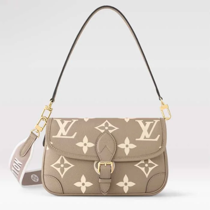 Louis Vuitton bags with a detachable mobile phone holder for convenienceLouis Vuitton LV Women Diane Tourterelle Beige Cream Monogram Empreinte Embossed Cowhide Leather