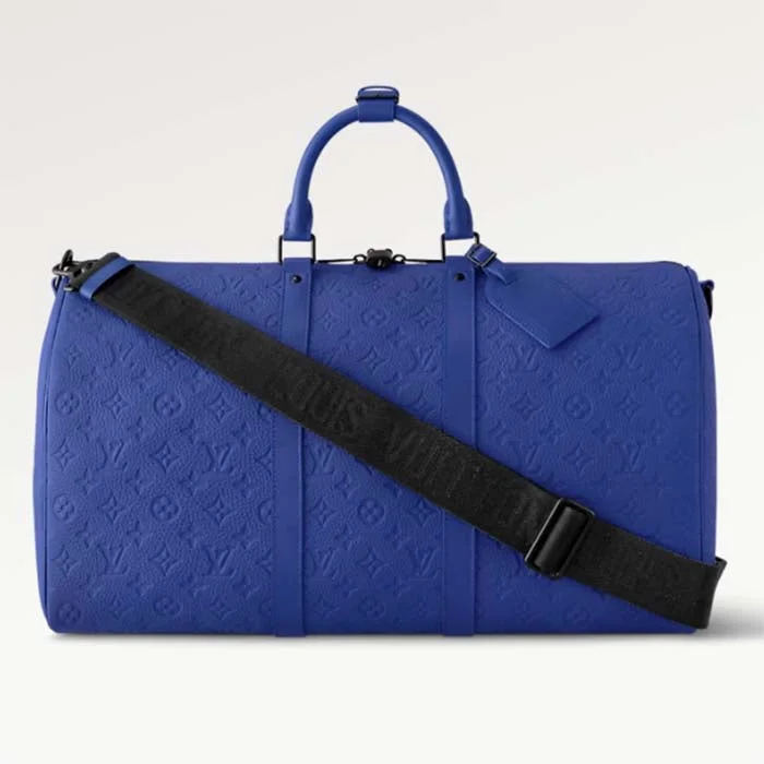 Louis Vuitton crossbody bags with adjustable shoulder straps for comfortLouis Vuitton Unisex LV Keepall Bandoulière 50 Racing Blue Embossed Taurillon Monogram Cowhide Leather