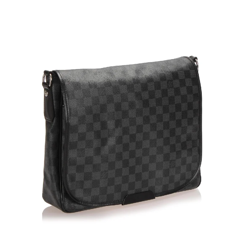 Ladies Louis Vuitton handbags with a detachable coin purse insideLouis Vuitton Damier Graphite District MM Messenger Bag (12915)