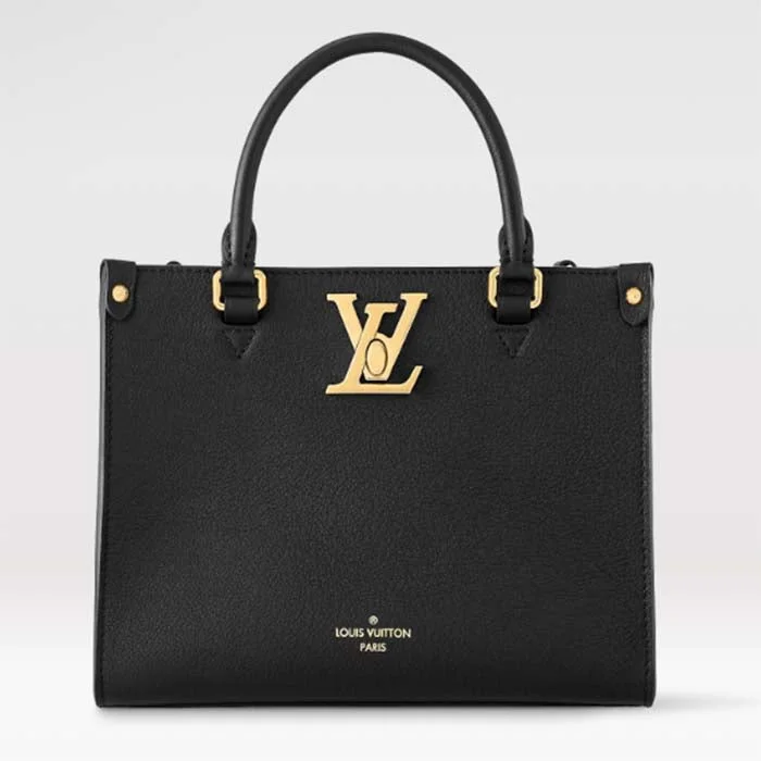 Louis Vuitton bags with a chain - link trim and a leather body for a modern edgeLouis Vuitton LV Women Lock Go Black Grained Calf Leather Microfiber Lining