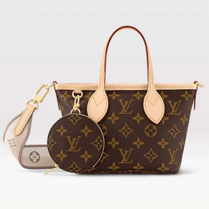 Louis Vuitton crossbody bags with adjustable shoulder straps for comfortLouis Vuitton LV Women Neverfull BB Beige Monogram Coated Canvas Natural Cowhide Leather