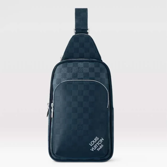 Louis Vuitton bags with a snap - button closure and a decorative charm for styleLouis Vuitton LV Unisex Avenue Slingbag Blue Sapphire Damier Infini Cowhide Leather Graphite Coated Canvas