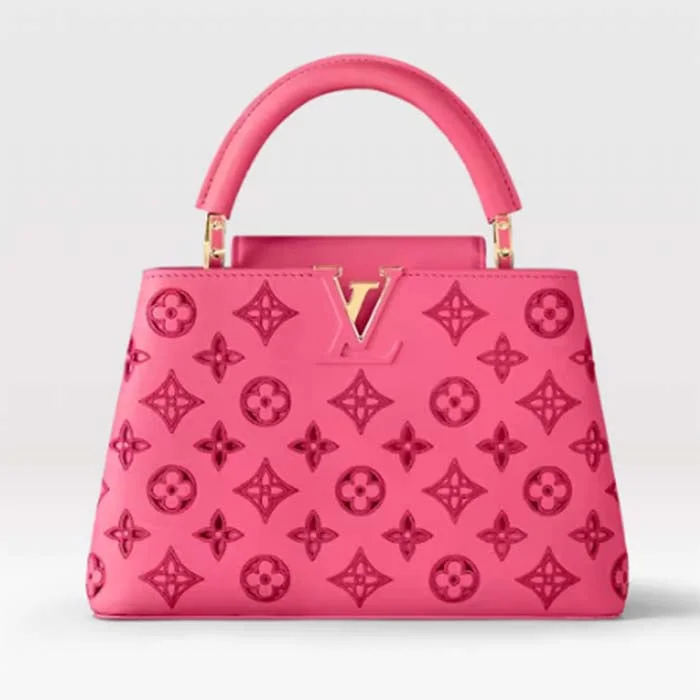 Louis Vuitton handbags with a metal - framed clasp for durabilityLouis Vuitton LV Women Capucines BB Handbag Pink Calfskin Leather Cowhide Lining