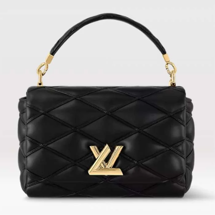 Ladies Louis Vuitton shoulder bags with a single - handle silhouetteLouis Vuitton LV Women GO-14 MM Black Lamb Leather Cowhide Leather