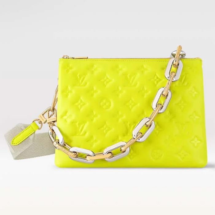 Ladies Louis Vuitton Capucines bags with gold - toned hardwareLouis Vuitton LV Women Coussin PM Handbag Acid Green Lambskin Zip Closure