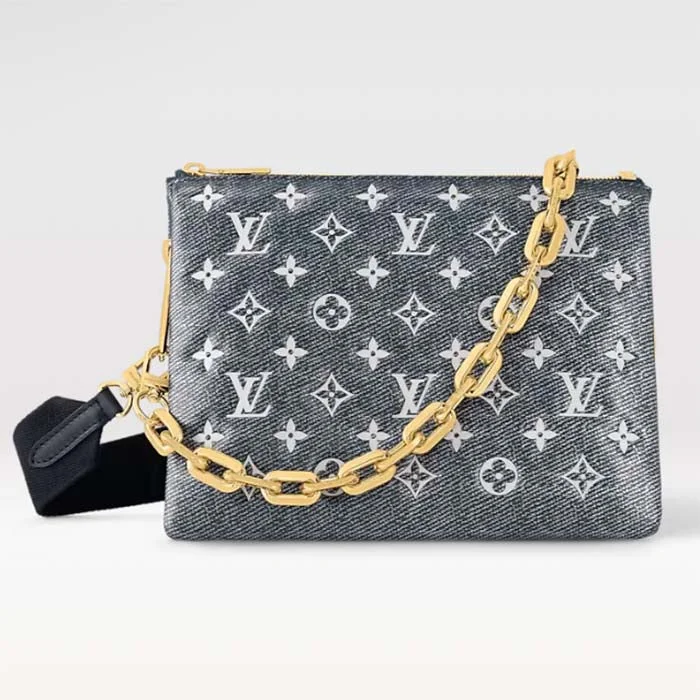 Louis Vuitton crossbody bags with a woven leather strap for textureLouis Vuitton LV Women Coussin PM Handbag Blue Lambskin Cowhide Leather Zip Closure