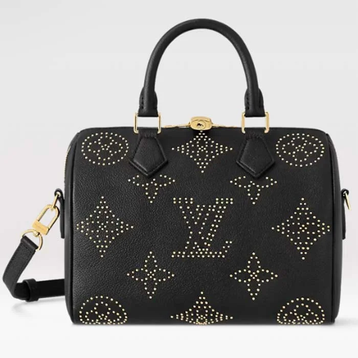 Louis Vuitton Twist bags with a crystal - embellished LV - turnlockLouis Vuitton LV Women Speedy Bandoulière 25 Handbag Black Monogram Empreinte Grained Cowhide Leather Studs