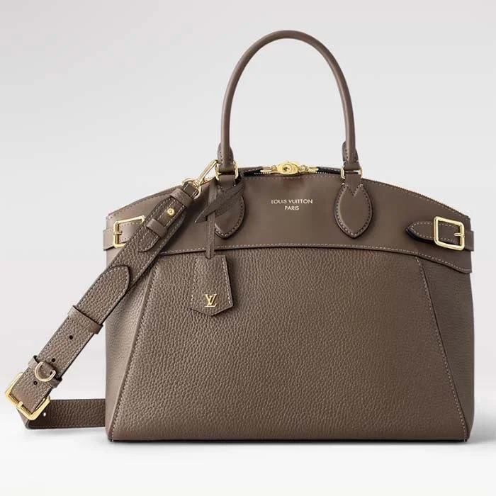 Louis Vuitton handbags with a beaded trim for a touch of glamourLouis Vuitton LV Women Lock It MM Earth Taurillon Leather Smooth Calfskin Calf Leather