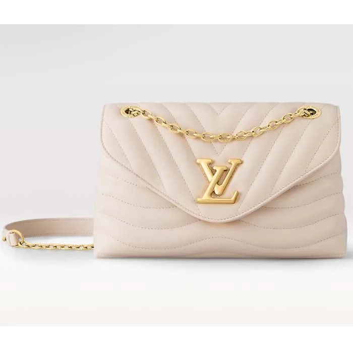 Louis Vuitton crossbody bags with a woven leather strap for textureLouis Vuitton LV Women New Wave Chain Bag GM Ivory Quilted Smooth Calf Leather