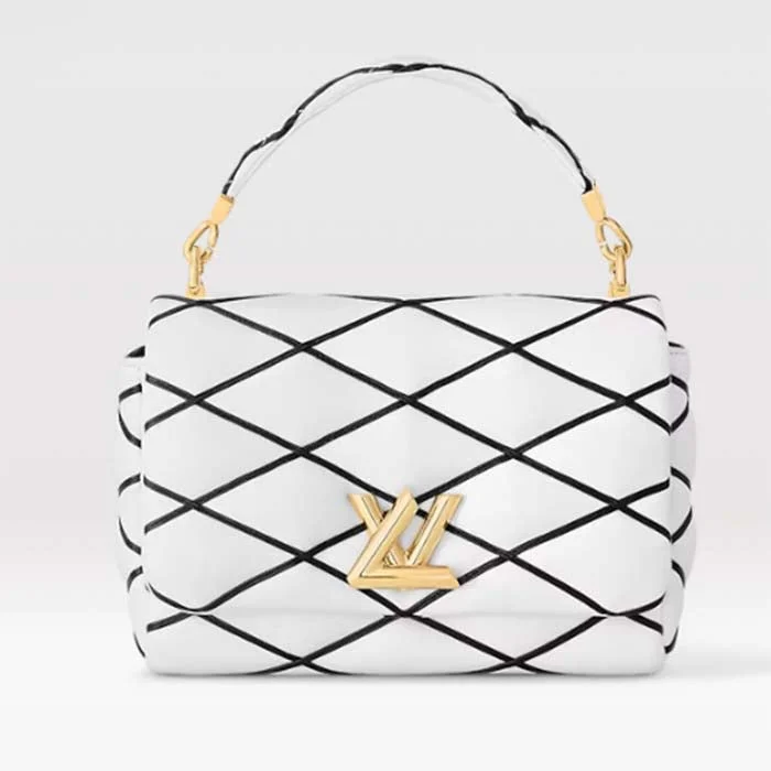 Louis Vuitton handbags with a back - zip pocket for storing valuablesLouis Vuitton LV Women GO-14 MM White Black Lamb Leather Cowhide Leather