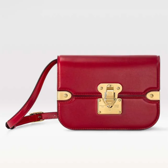 Louis Vuitton Petite Malle bags with a hard - shell structure for uniquenessLouis Vuitton Women LV Orsay MM Handbag Red Cowhide Leather Flap Closure N-Lock