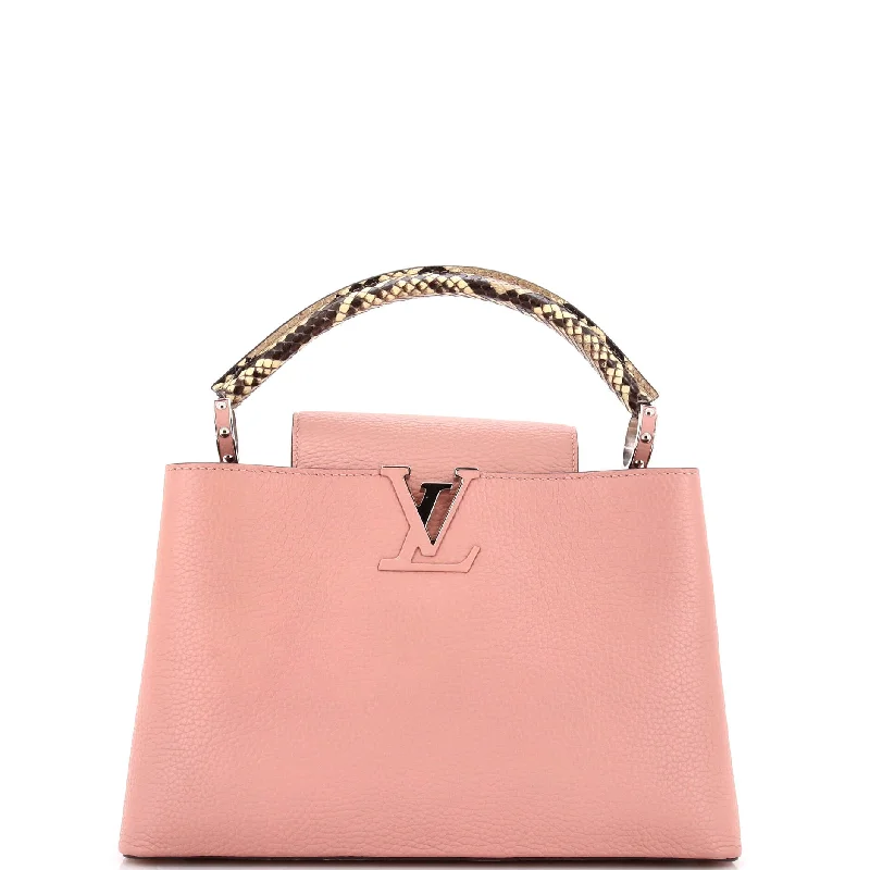 Louis Vuitton bags with a detachable mirror inside for on - the - go touch - upsCapucines Bag Leather with Python PM