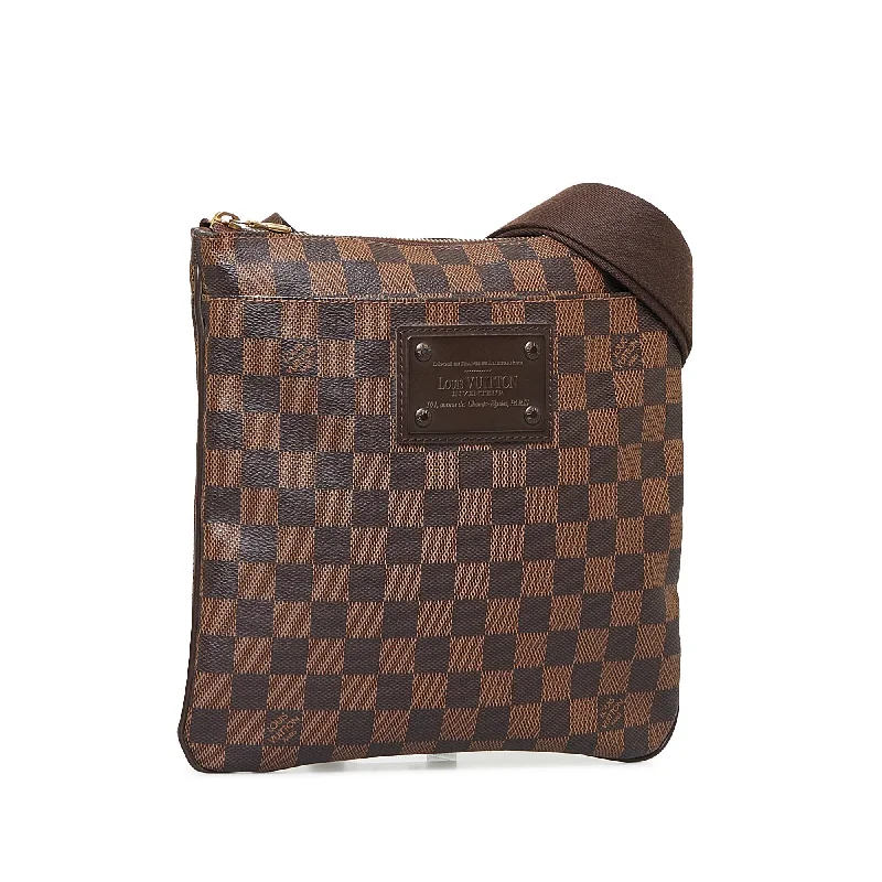 Ladies Louis Vuitton shoulder bags with a wide - width strap for comfortLOUIS VUITTON Damier Ebene Brooklyn Flat Pochette Crossbody Bag