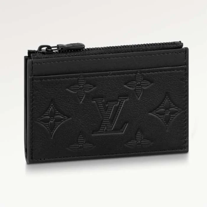 Louis Vuitton bags with a magnetic snap closure for easy accessLouis Vuitton LV Unisex Coin Card Holder Black Calf Leather Textile Lining