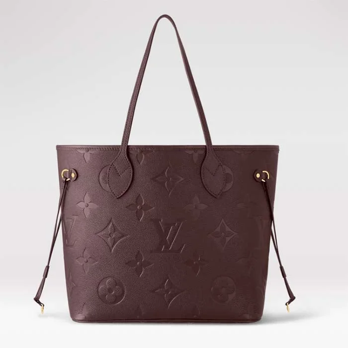 Louis Vuitton handbags with a beaded trim for a touch of glamourLouis Vuitton LV Unisex Neverfull MM Wine Red Monogram Empreinte Embossed Grained Cowhide Leather