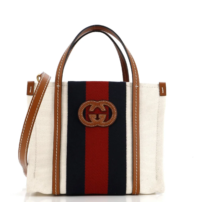 Women Gucci bags with a chain - link trim and a leather bodyInterlocking G Web Tote Canvas Mini